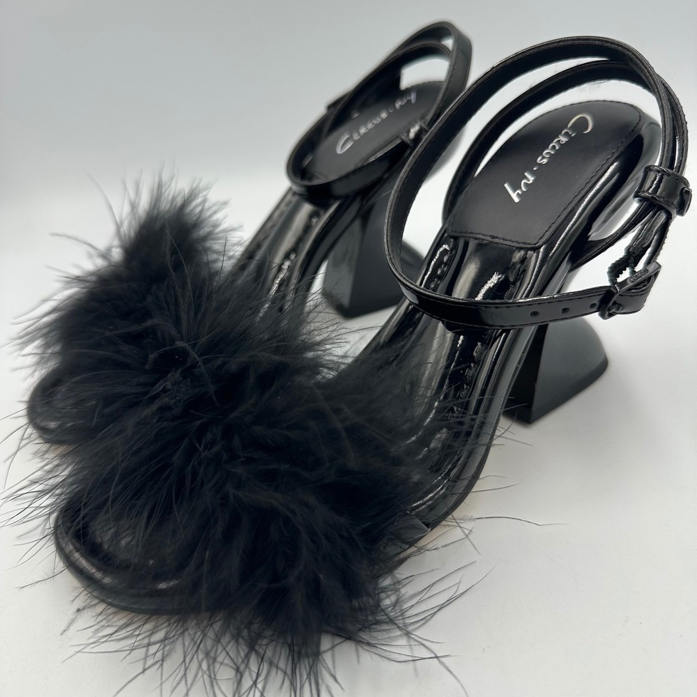 Circus NY Brenna Patent Feather Heels Sandals Glam Mob Wife 6.5 Sculptural‎ NIB